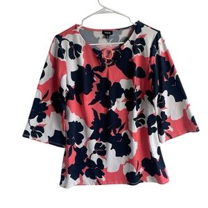 TACERA WOMENS RED NAVY BLUE 3/4 SLEEVE STRETCHY BLOUSE SIZE SMALL